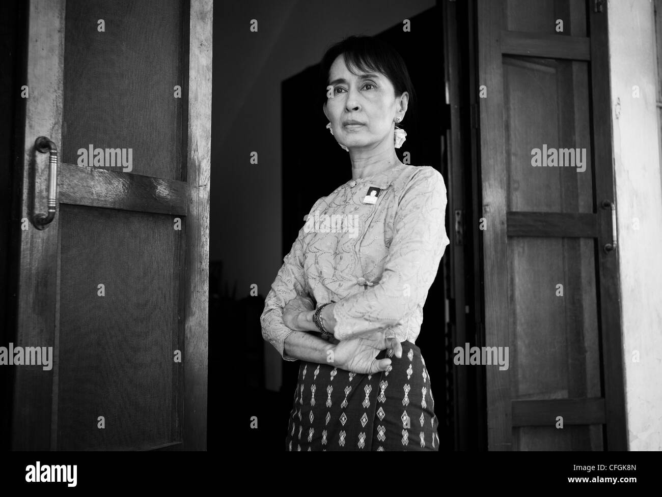 Aung San Suu Kyi, chancelier de l'État Le gouvernement du Myanmar et le chef de la Ligue nationale pour la démocratie (LND) à son domicile à Yangon au Myanmar, Birmanie Banque D'Images