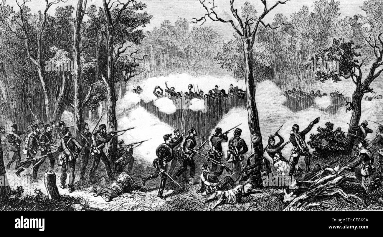 Les guerres maories (1845-1872) soldats britanniques attaquent un Maori encamp,ment Banque D'Images