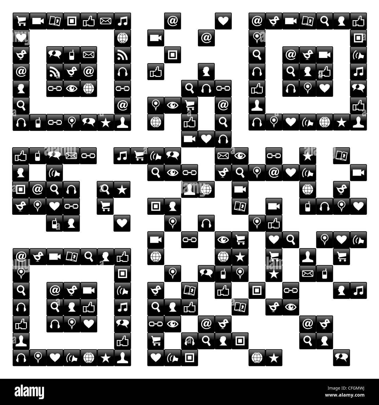 QR code signe fait avec le social media icons set en noir et blanc. Fichier vecteur disponible. Banque D'Images