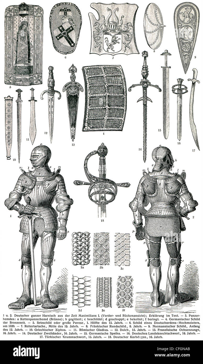 L'armure de chevalier et d'armes. Banque D'Images