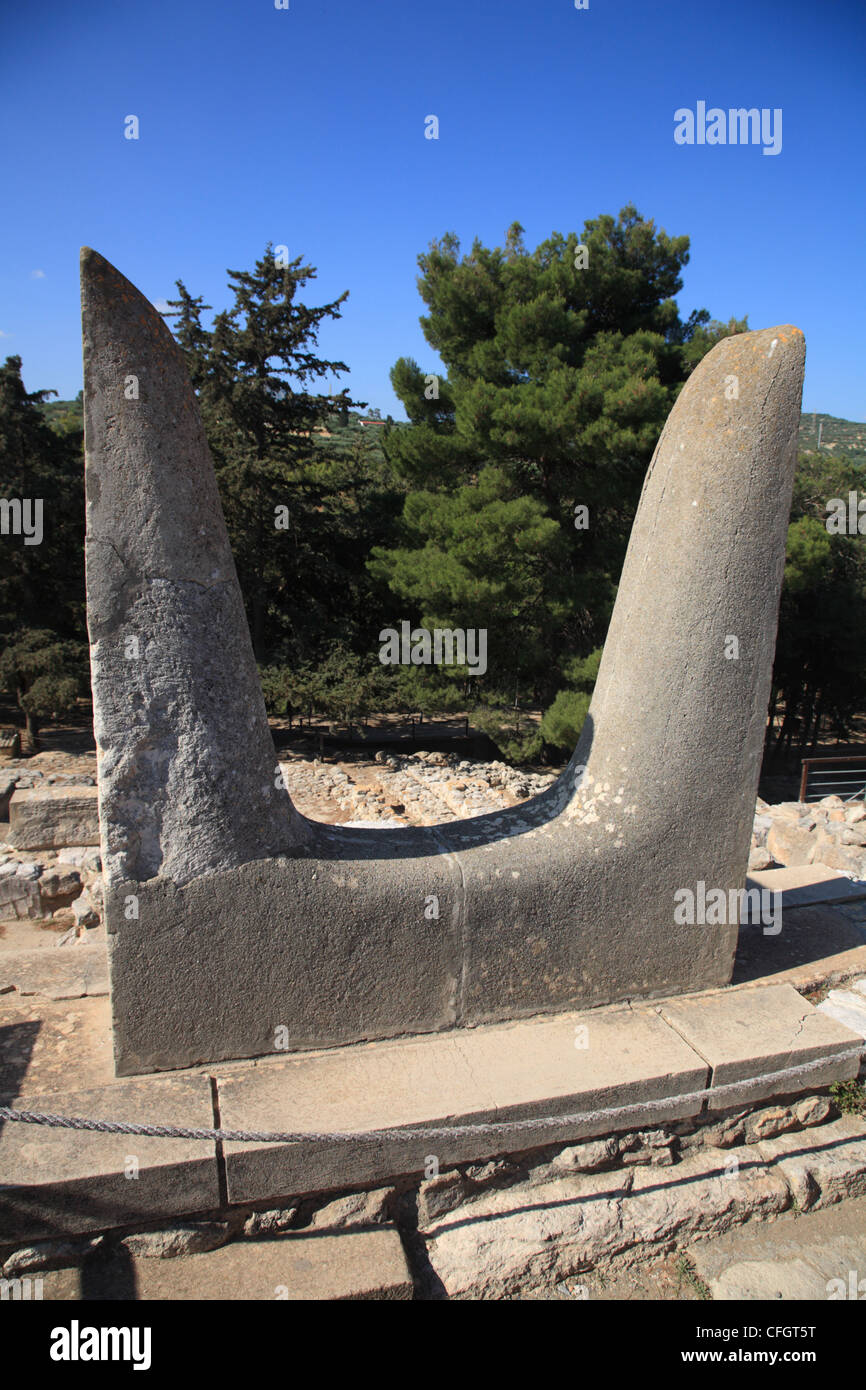 Les cornes, double sacré Palais Minoen de Knossos en Crète, Cyclades, Grèce Banque D'Images