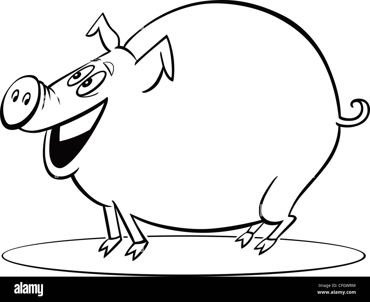 Coloring page illustration de funny farm pig Banque D'Images