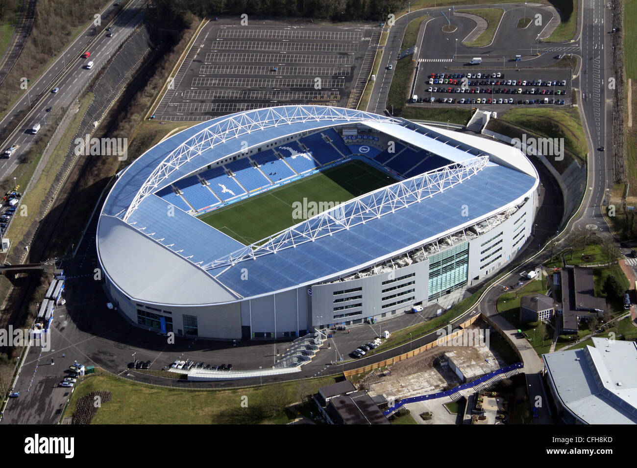 Vue aérienne du stade American Express Community Stadium de Brighton et Hove Albion Banque D'Images