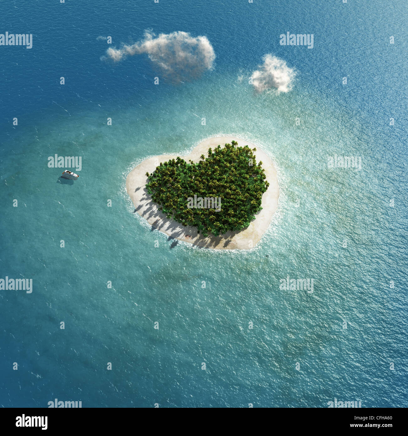 Île tropicale en forme de cœur Banque D'Images
