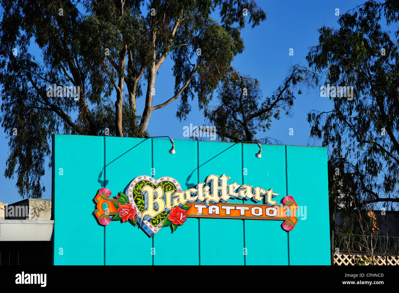 Coeur noir tattoo, Mission District - San Francisco CA Banque D'Images