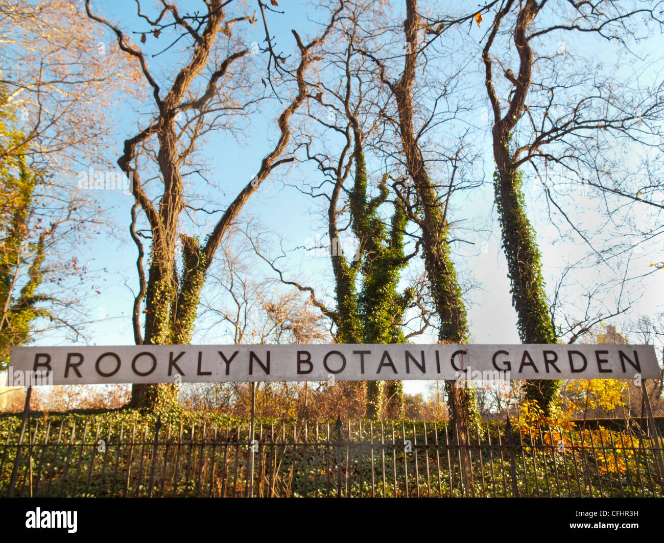 Jardin botanique de Brooklyn gate sign Banque D'Images