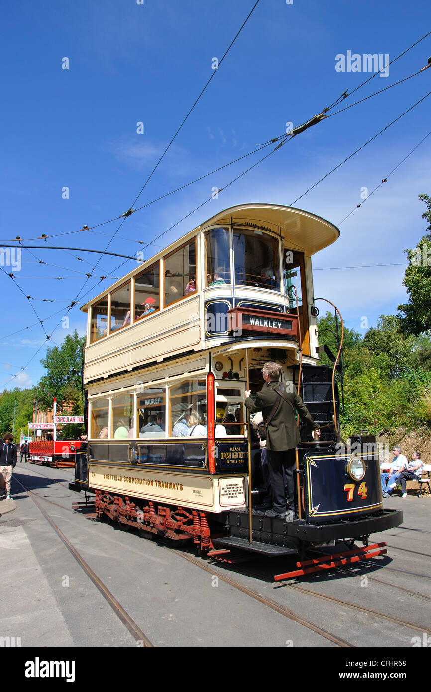 Crich Tramway Village, accueil de Tramway National Museum, Crich, Derbyshire, Angleterre, RU Banque D'Images