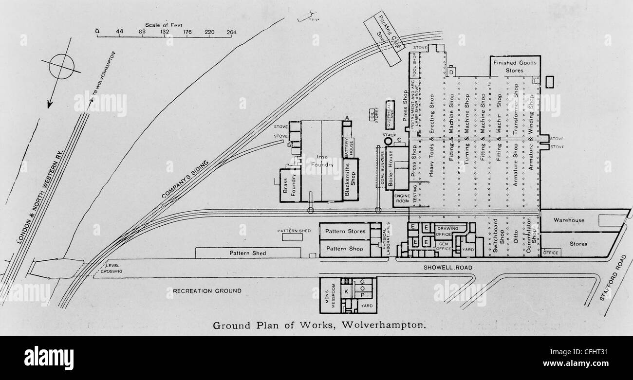 Plan Masse d'Œuvres, l'électrique Construction Company Ltd., Bushbury, Wolverhampton, c 1888. Banque D'Images