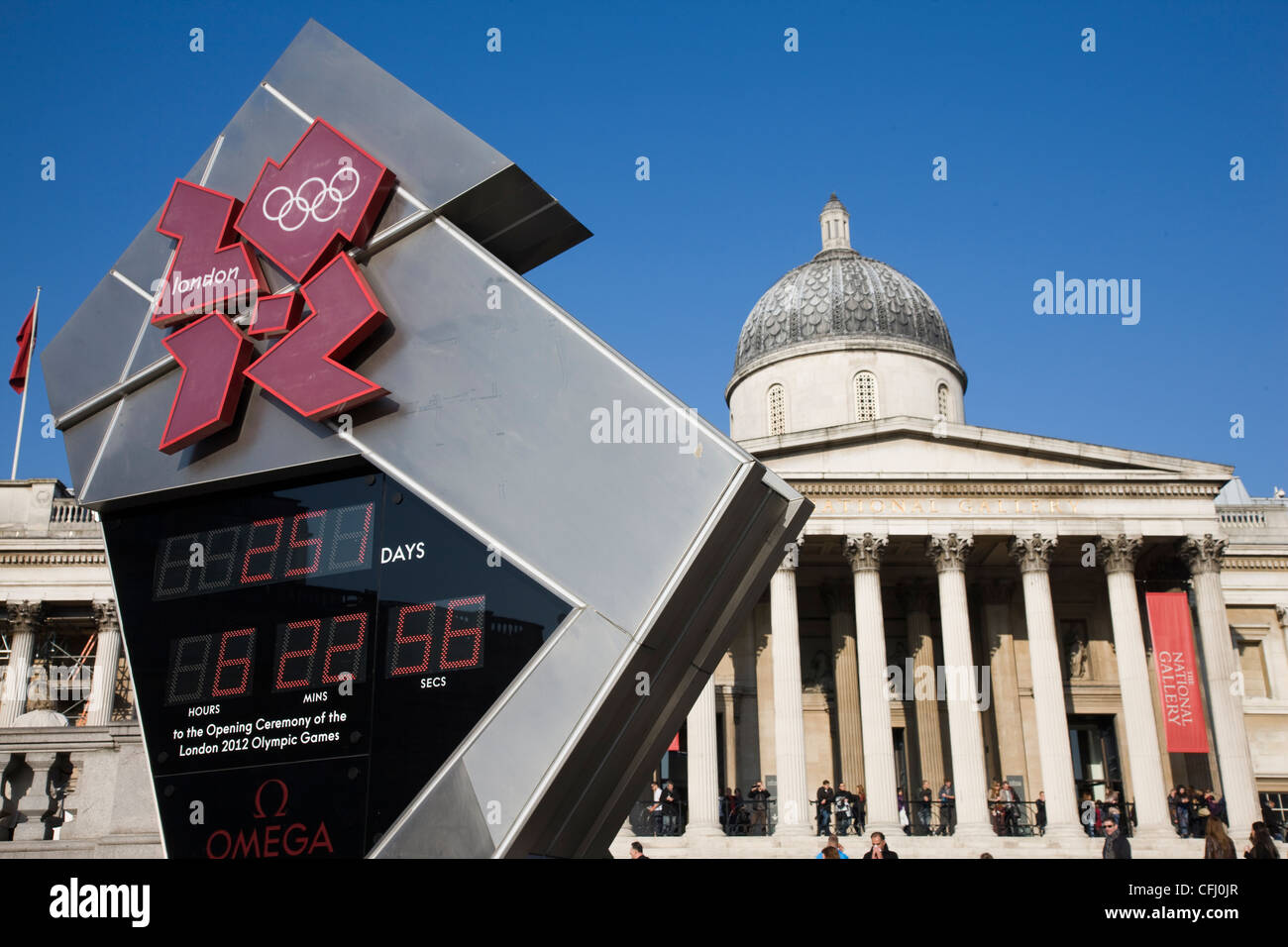 Les Jeux Olympiques d'horloge de compte à rebours à Trafalgar Square, Londres Banque D'Images