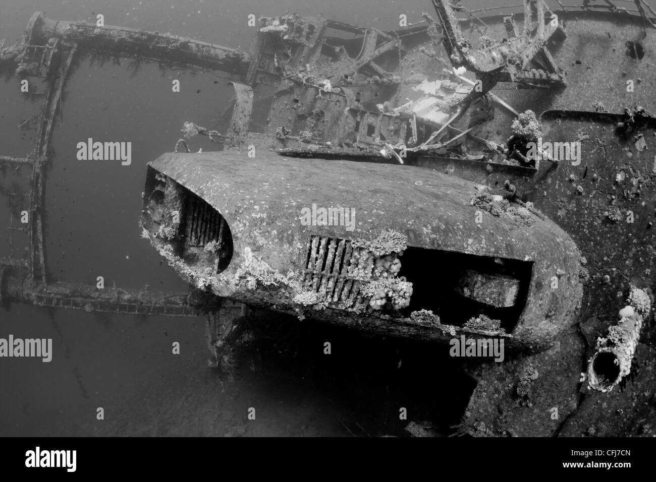 Épave en noir et blanc - 'Cedar Pride wreck' la Mer Rouge Banque D'Images
