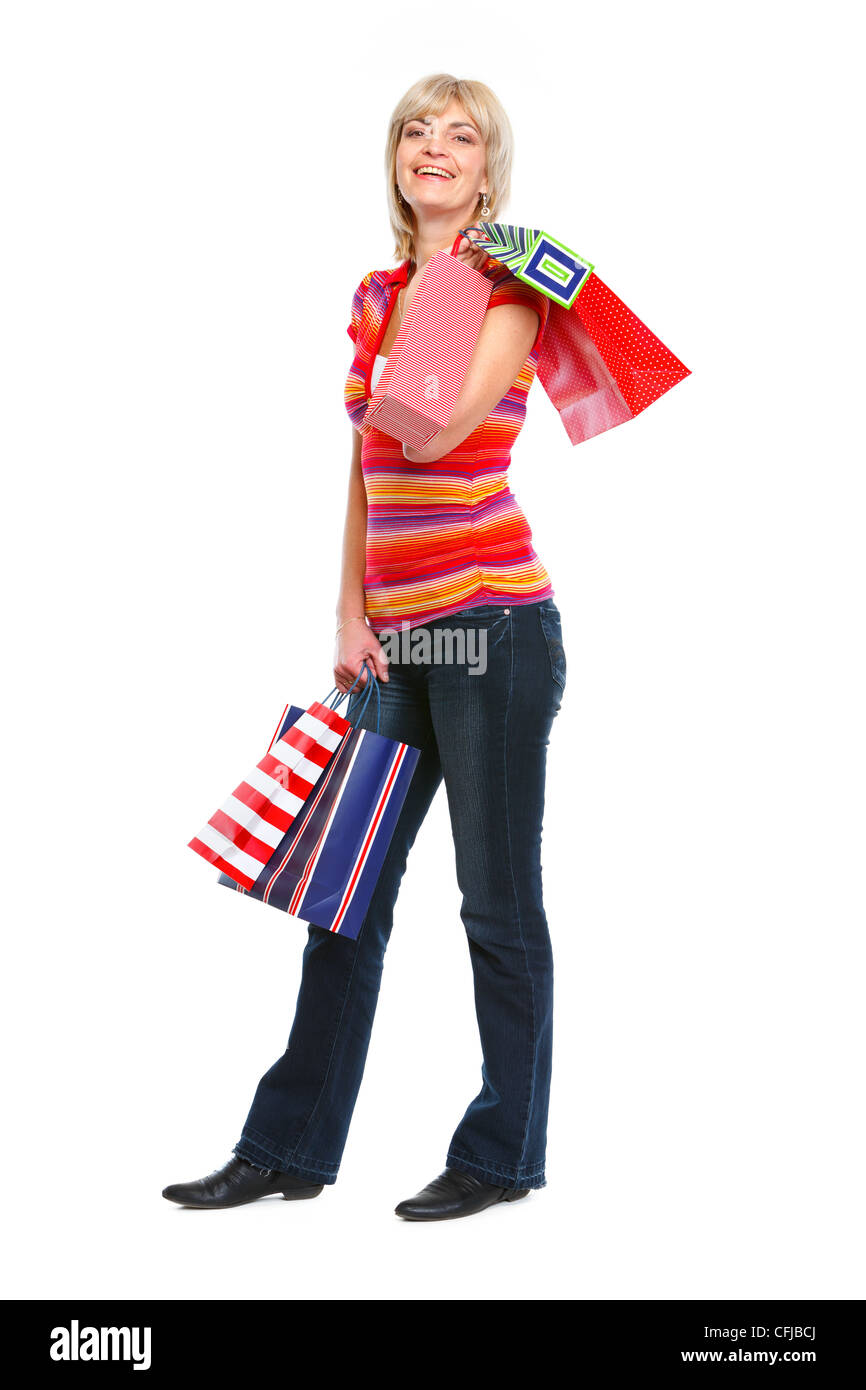 Portrait of happy old woman with shopping bags Banque D'Images
