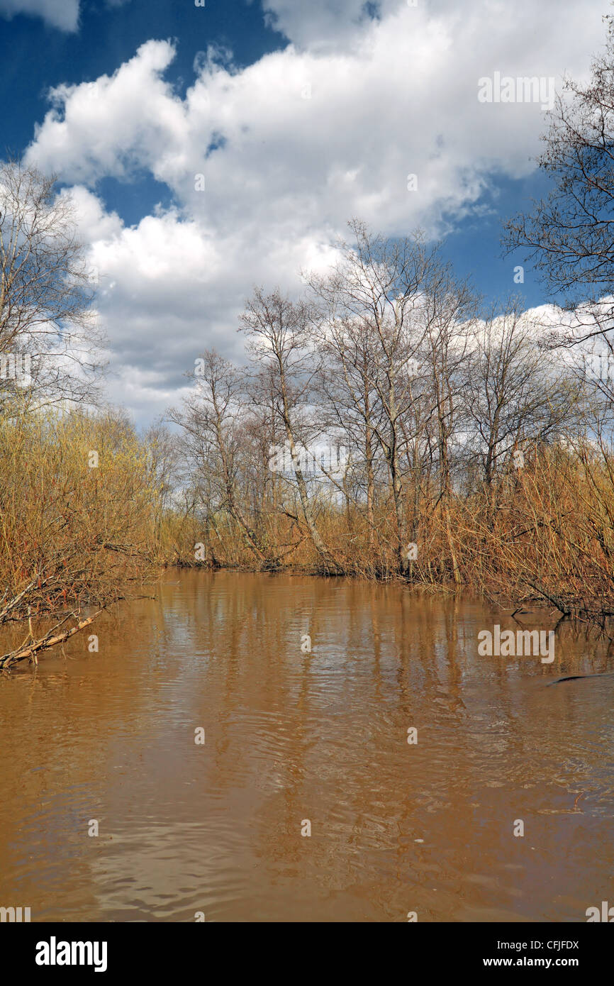 Nuage Blanc sur marron river Banque D'Images