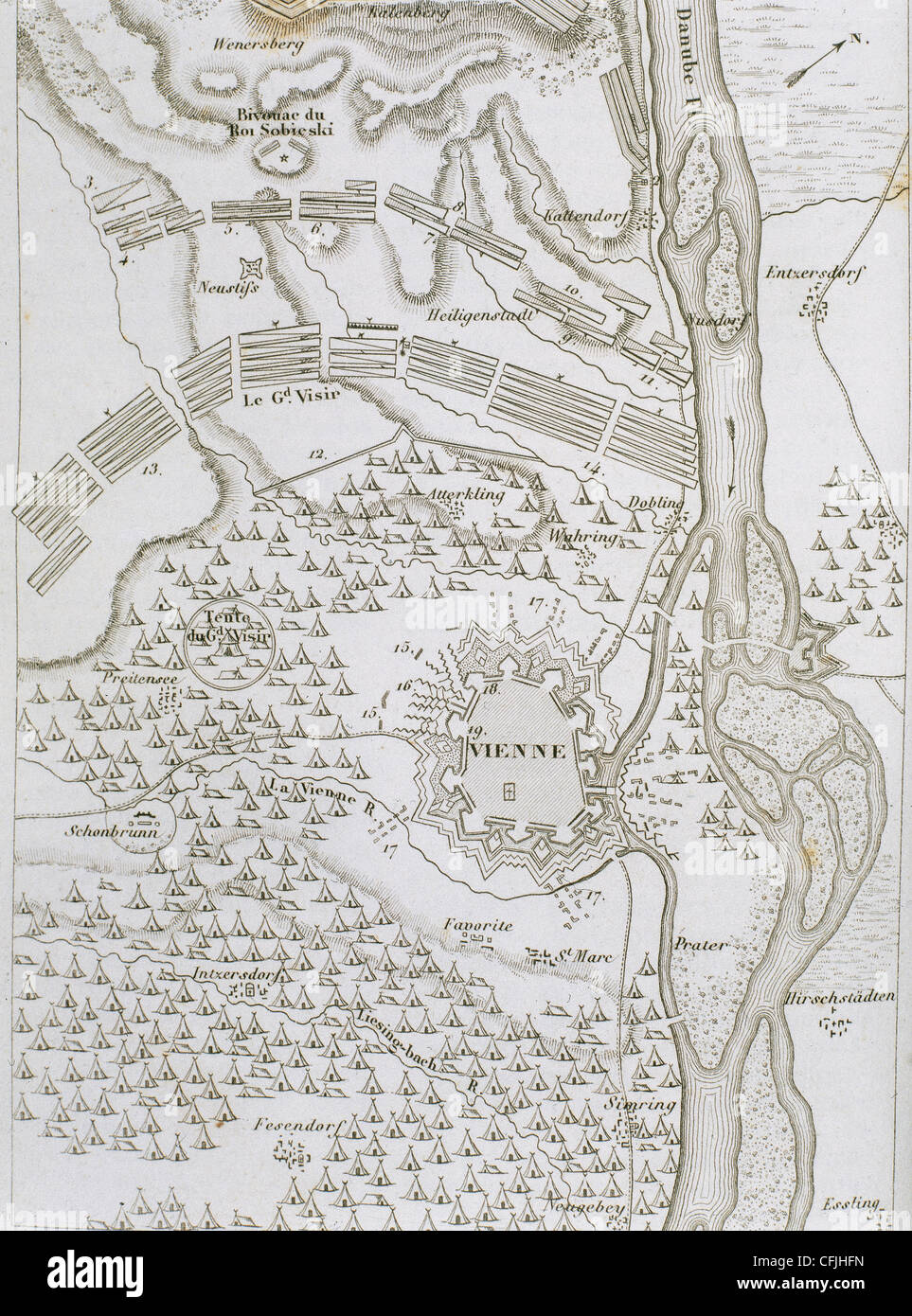 Siège de Vienne en 1683. Une armée européenne dirigée par Jean III Sobieski et Charles V de Lorraine défait les Turcs à Kahlenberg. Banque D'Images