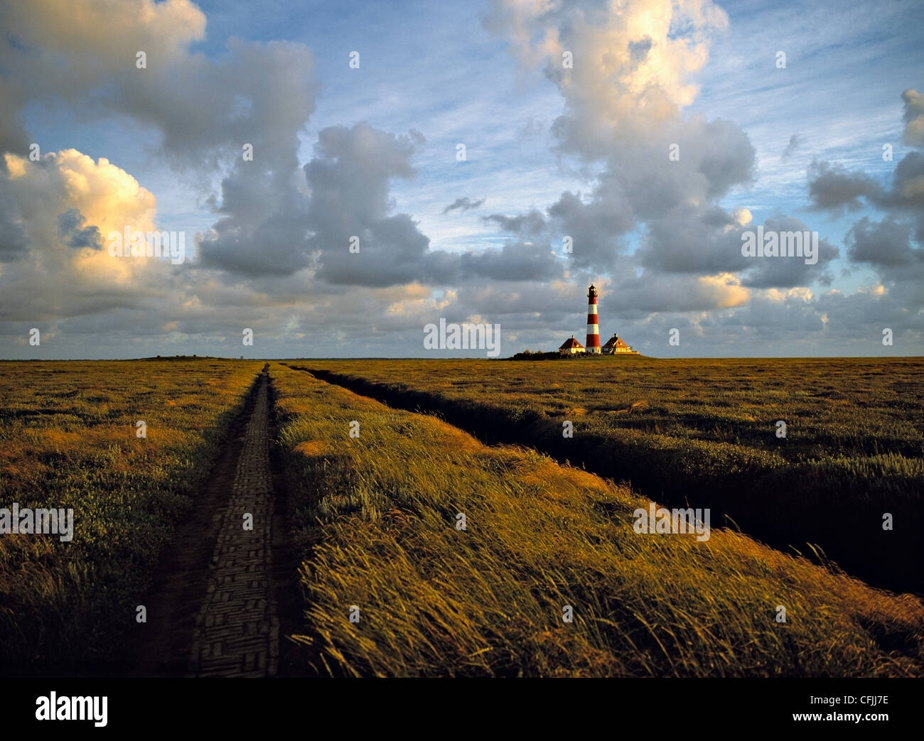 Phare de Westerhever marais, Schleswig-Holstein, Allemagne Banque D'Images