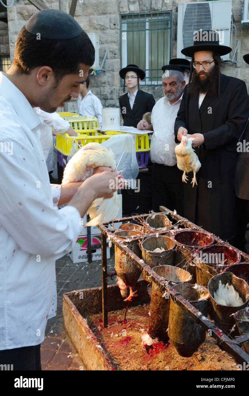 Kaparot rituel dans Mea Shearim quartier, Jérusalem, Israël, Moyen Orient Banque D'Images