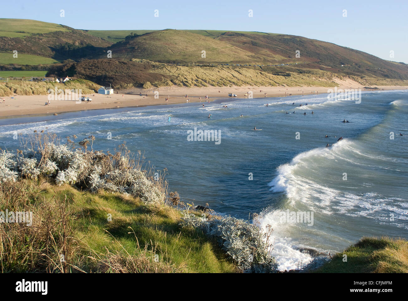 La plage des surfeurs à Woolacombe, Devon, Angleterre, Royaume-Uni, Europe Banque D'Images