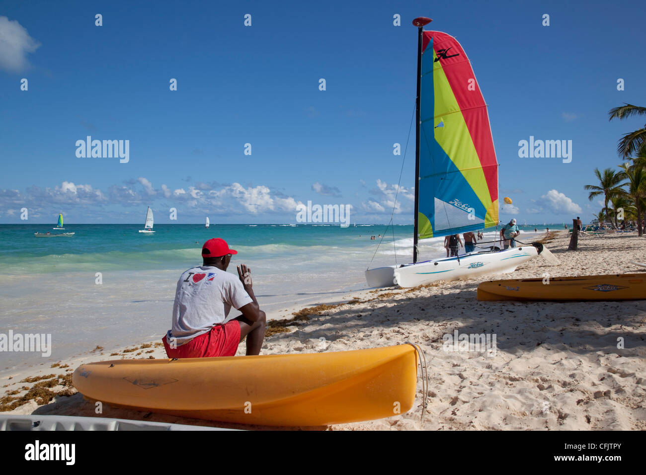 La plage de Bavaro, Punta Cana, République dominicaine, Antilles, Caraïbes, Amérique Centrale Banque D'Images