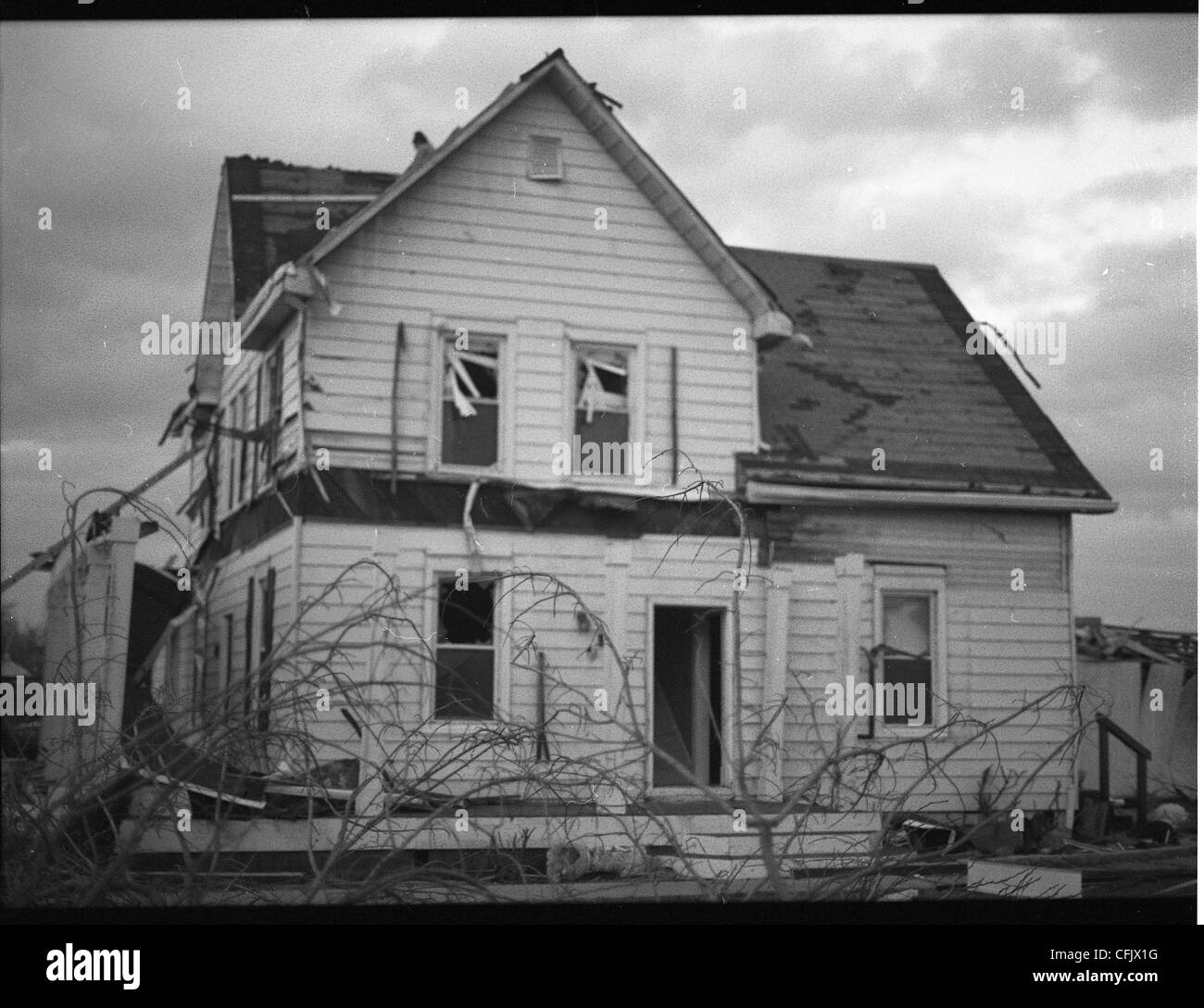 Les bâtiments détruits à Marysville, Indiana après la tornade de mars 2012 qui a presque détruit la ville de la carte. Banque D'Images
