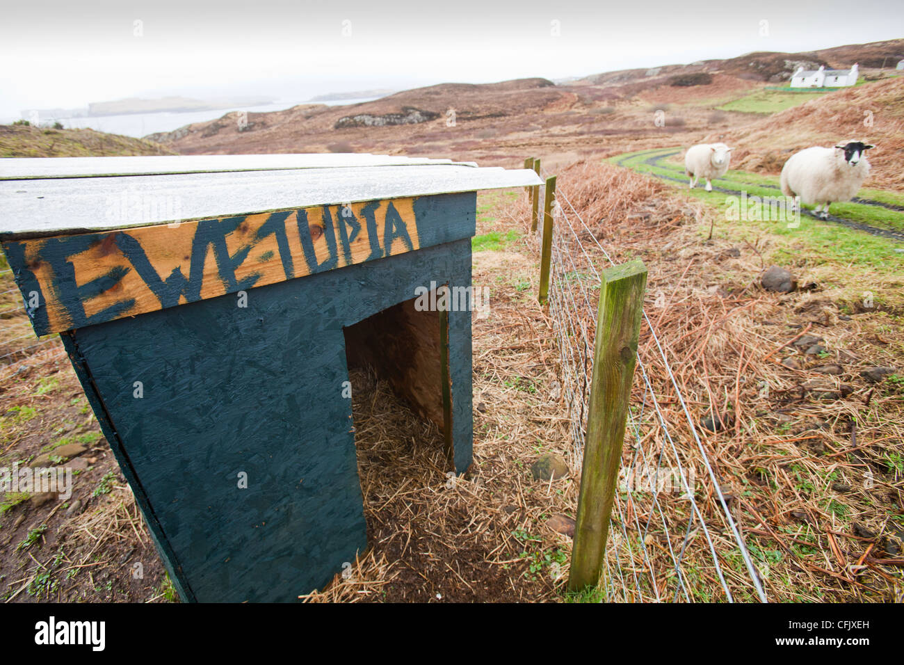 Un abri à moutons nommé curieusement portnalong sur l'île de Skye, Écosse, Royaume-Uni. Banque D'Images