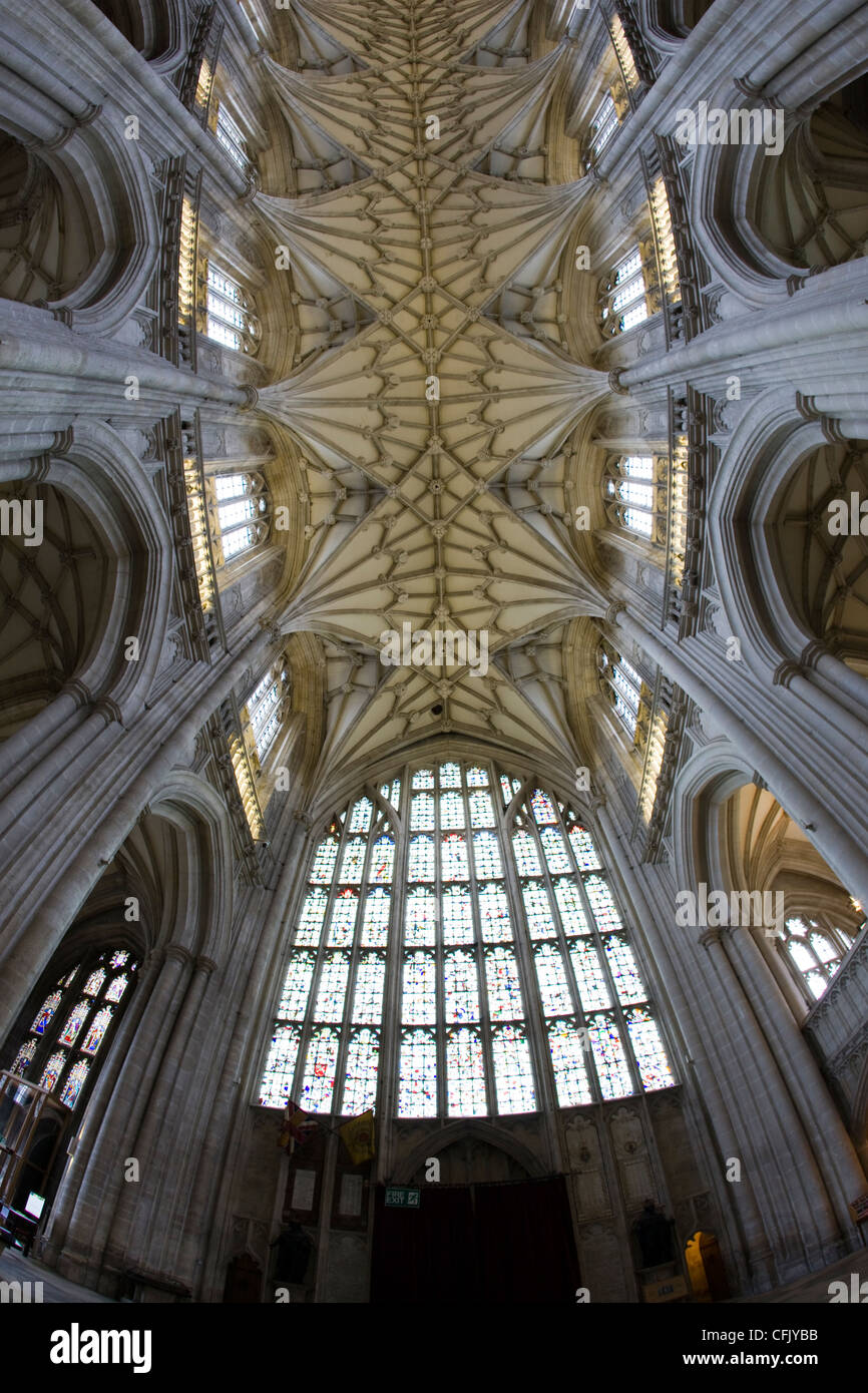 L'intérieur et le ventilateur au plafond voûté de la cathédrale de Winchester à Winchester, Hampshire Banque D'Images