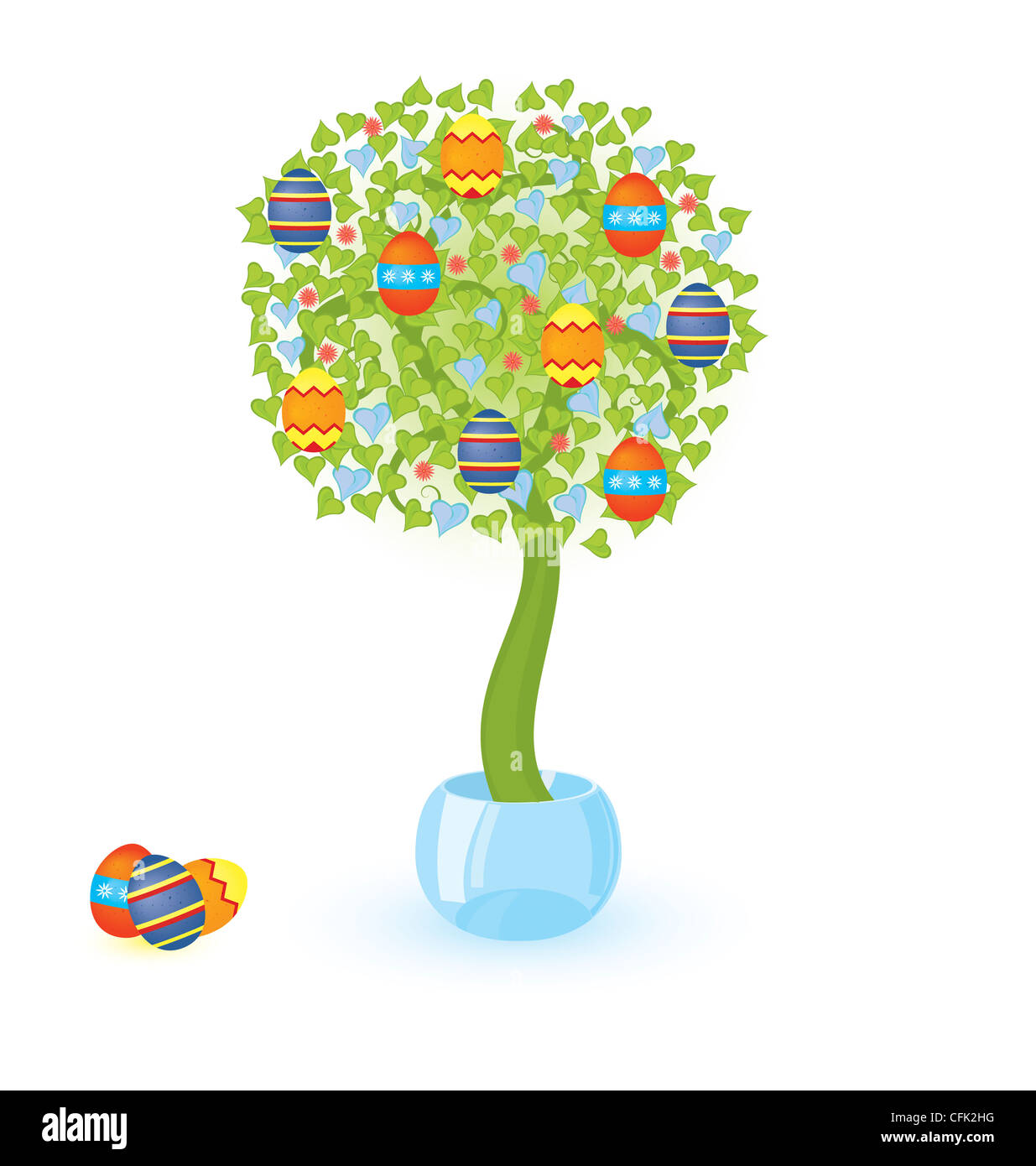 Vector illustration d'un arbre avec de plus en plus d'oeufs de Pâques dans un bol de cristal Banque D'Images