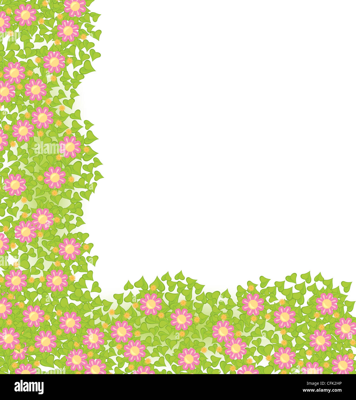 L'élément d'angle de décoration avec des fleurs roses sur feuilles vertes vector illustration Banque D'Images