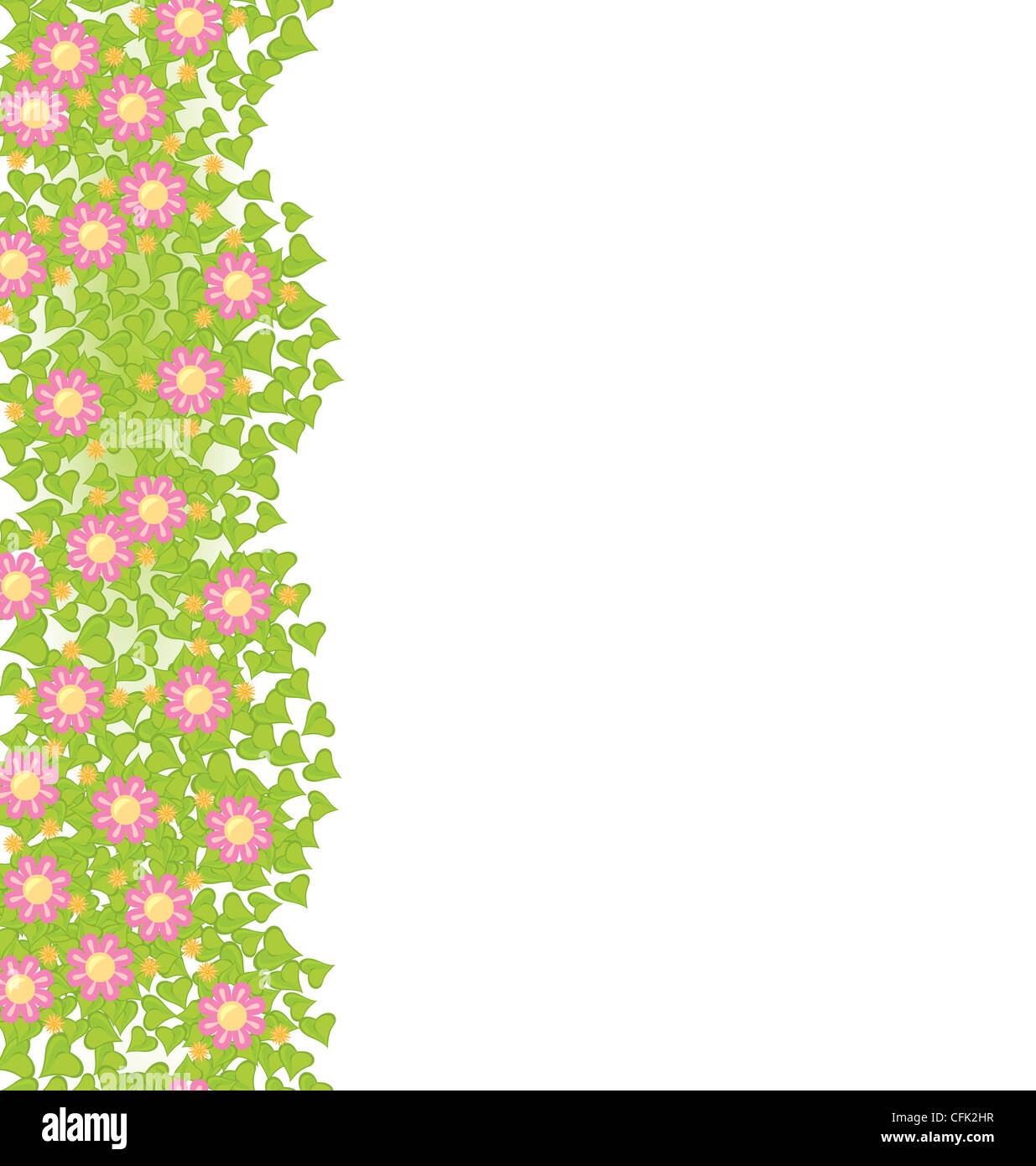 L'élément transparent décoratif avec des fleurs roses sur feuilles vertes vector illustration Banque D'Images