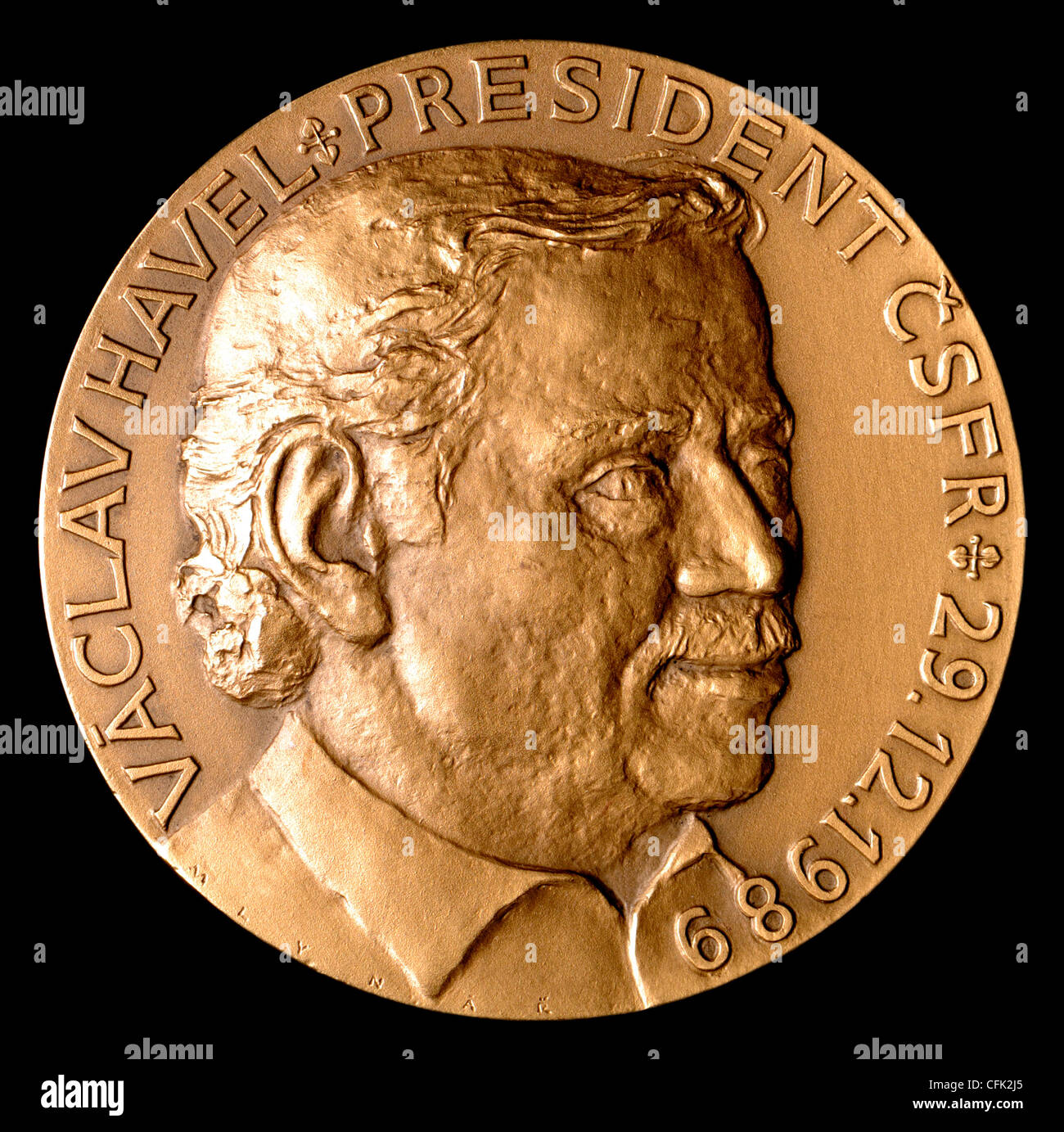 Médaille de bronze commémorant Vaclav Havel, dernier président de la Tchécoslovaquie (et premier de la République Tchèque) Banque D'Images