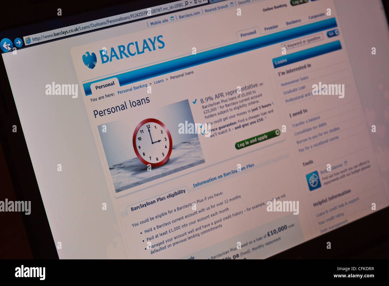 Page d'accueil du site web de la Barclays Bank. Banque D'Images