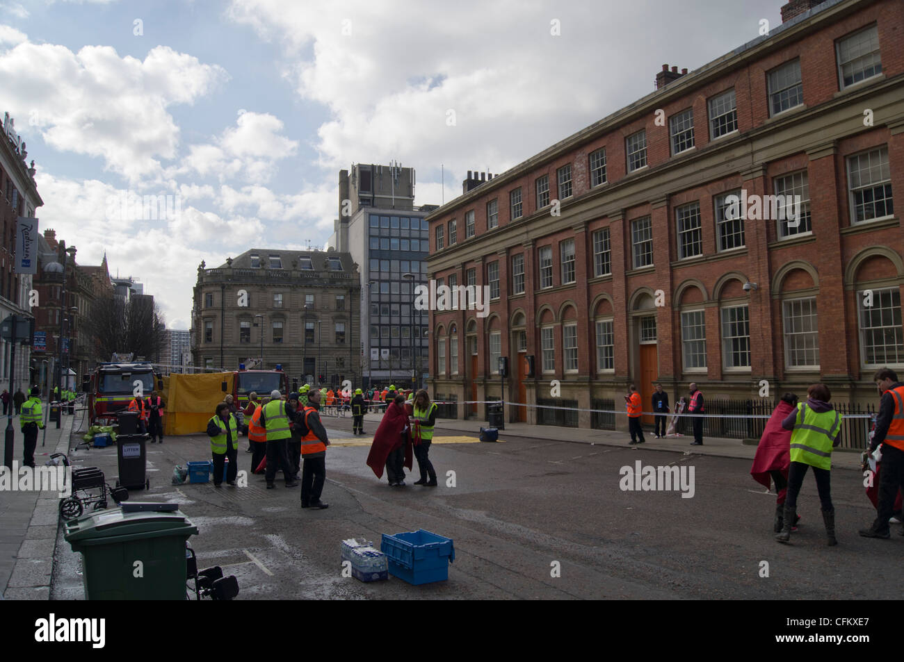 Exercice d'entraînement en cas de catastrophe dans le centre-ville de Leeds Banque D'Images