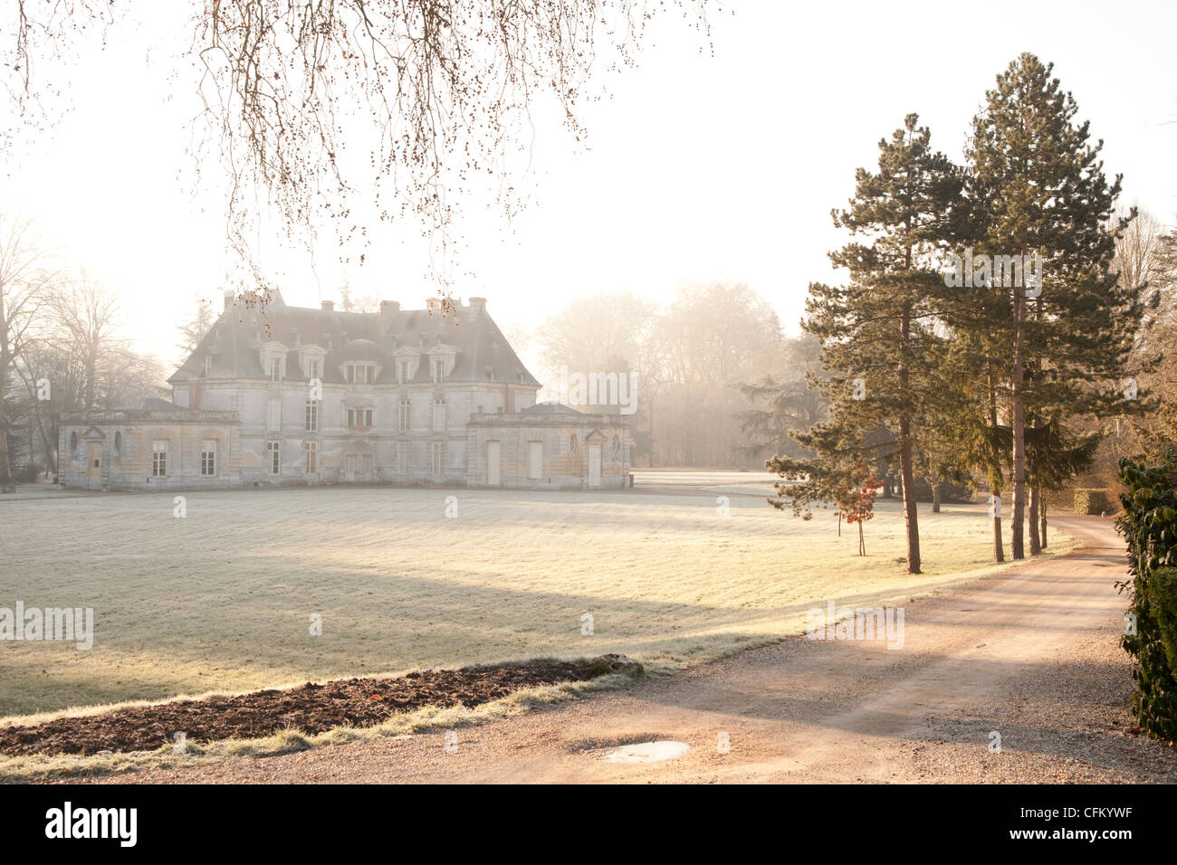 Très beau château d'Acquigny en hiver matin, Normandie Banque D'Images