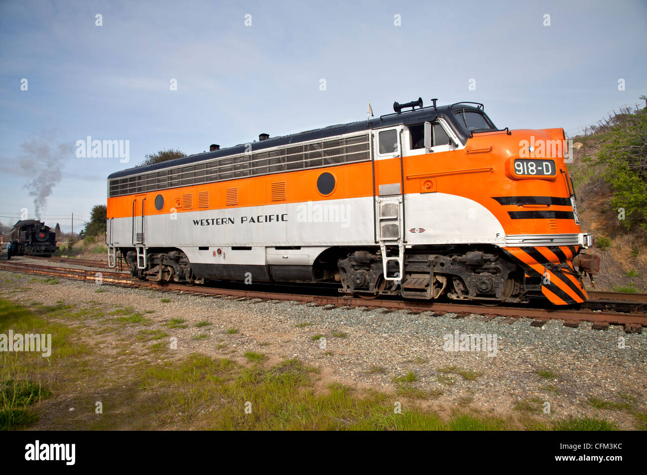 Locomotive du Pacifique occidental 918D à Vallejo Mills près de Niles, en Californie. Banque D'Images