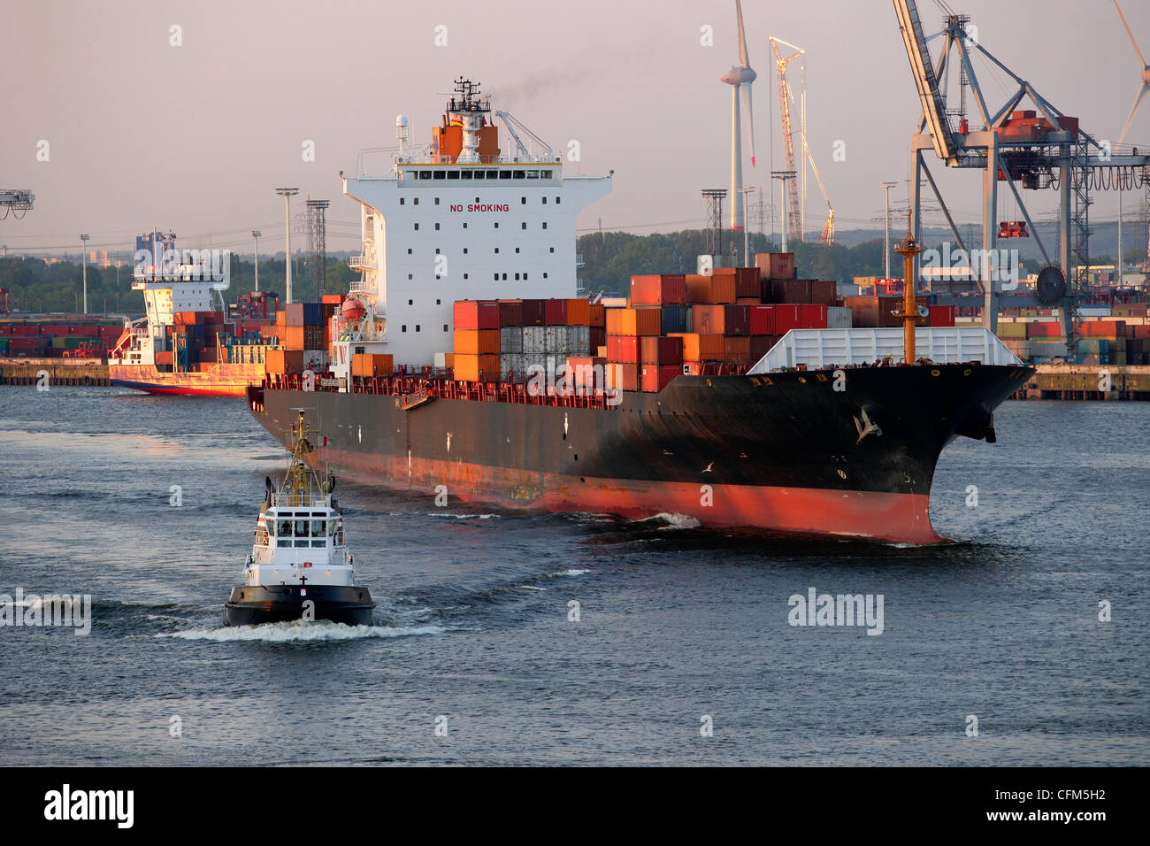 Porte-conteneurs dans le port de Hambourg, Allemagne, Europe Banque D'Images