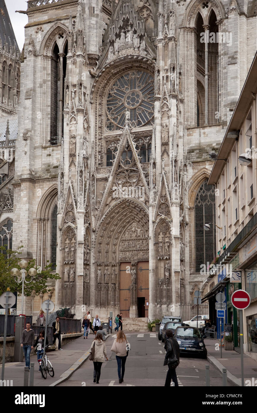 Façade Sud, la Cathédrale de Rouen, Rouen, Haute-Normandie, France, Europe Banque D'Images