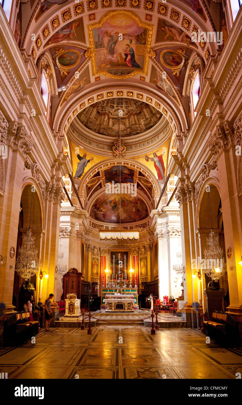 L'intérieur, la Cathédrale de Gozo, Rabat (Victoria), Gozo, Malte, Europe Banque D'Images