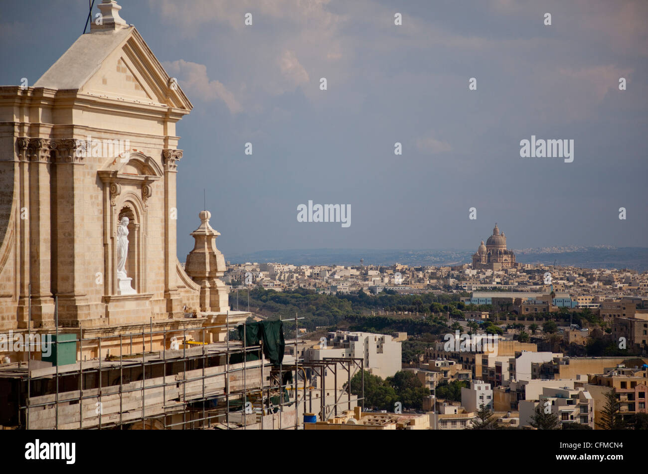 La Cathédrale de Gozo et Xewkija Dome de la Citadelle, Rabat (Victoria), Gozo, Malte, Méditerranée, Europe Banque D'Images