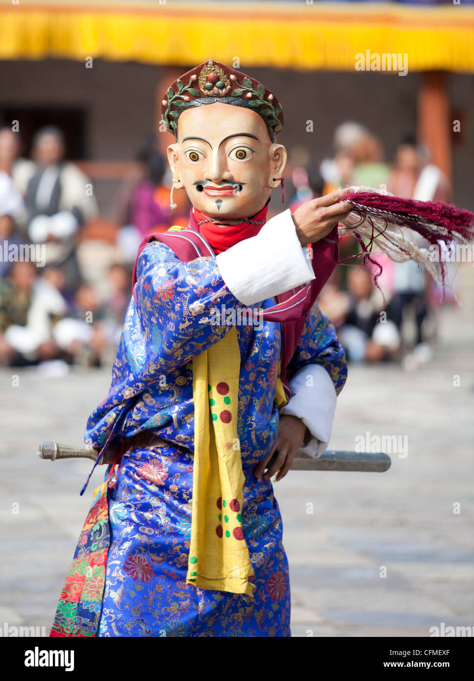 Traditionnelle moine danse masquée, Wangdue Phodrang (Wangdi), Bhoutan, Asie Banque D'Images