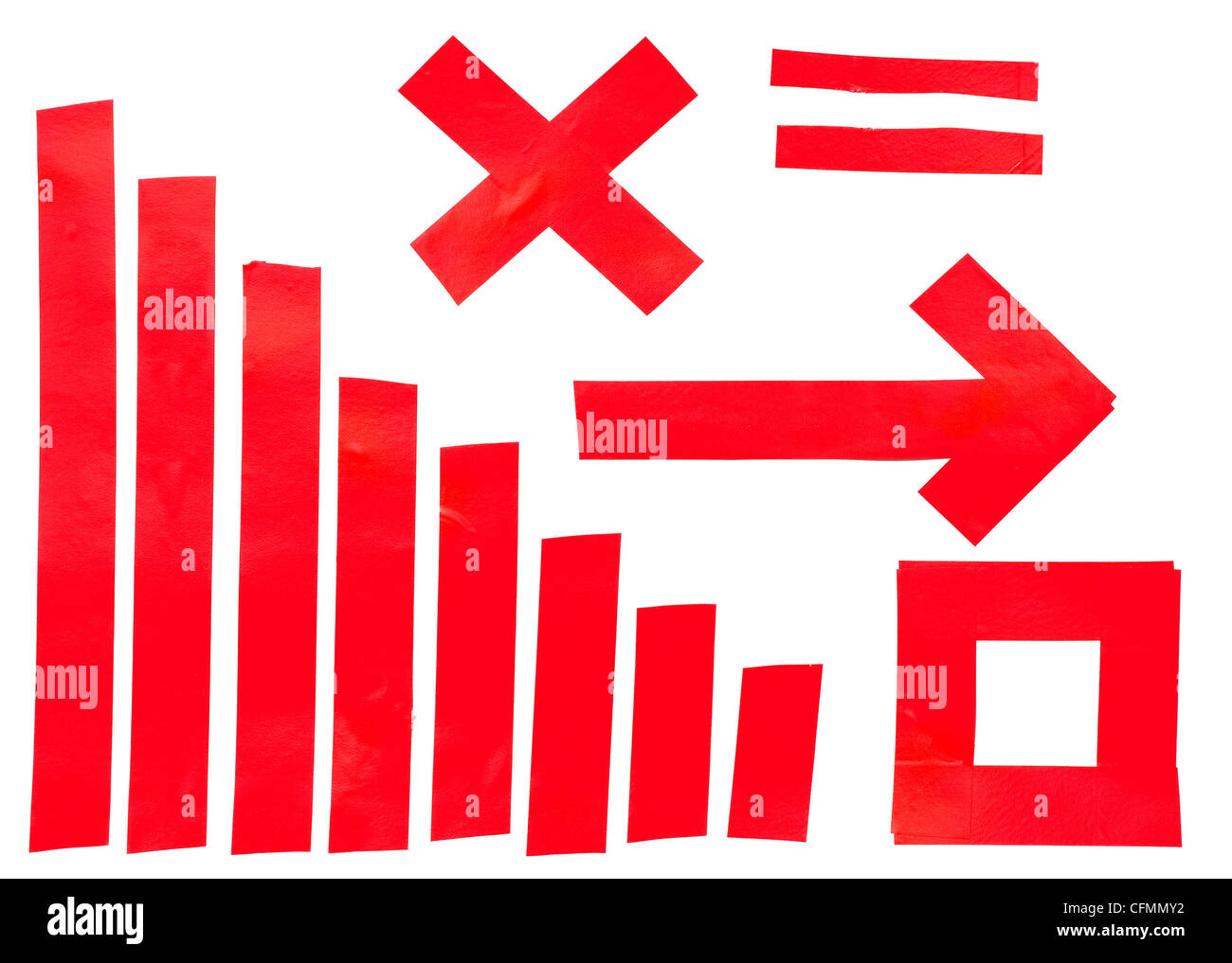 Collection de différentes bandes de ruban isolant rouge .ruban électrique isolé sur fond blanc Banque D'Images