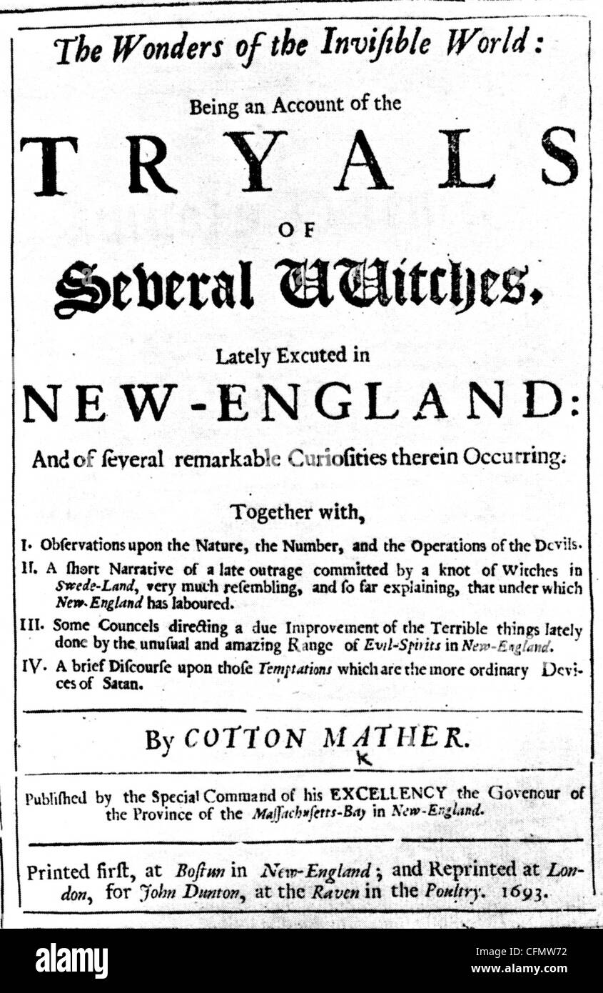 Procès des sorcières de Salem dans une édition anglaise du 1693 Banque D'Images