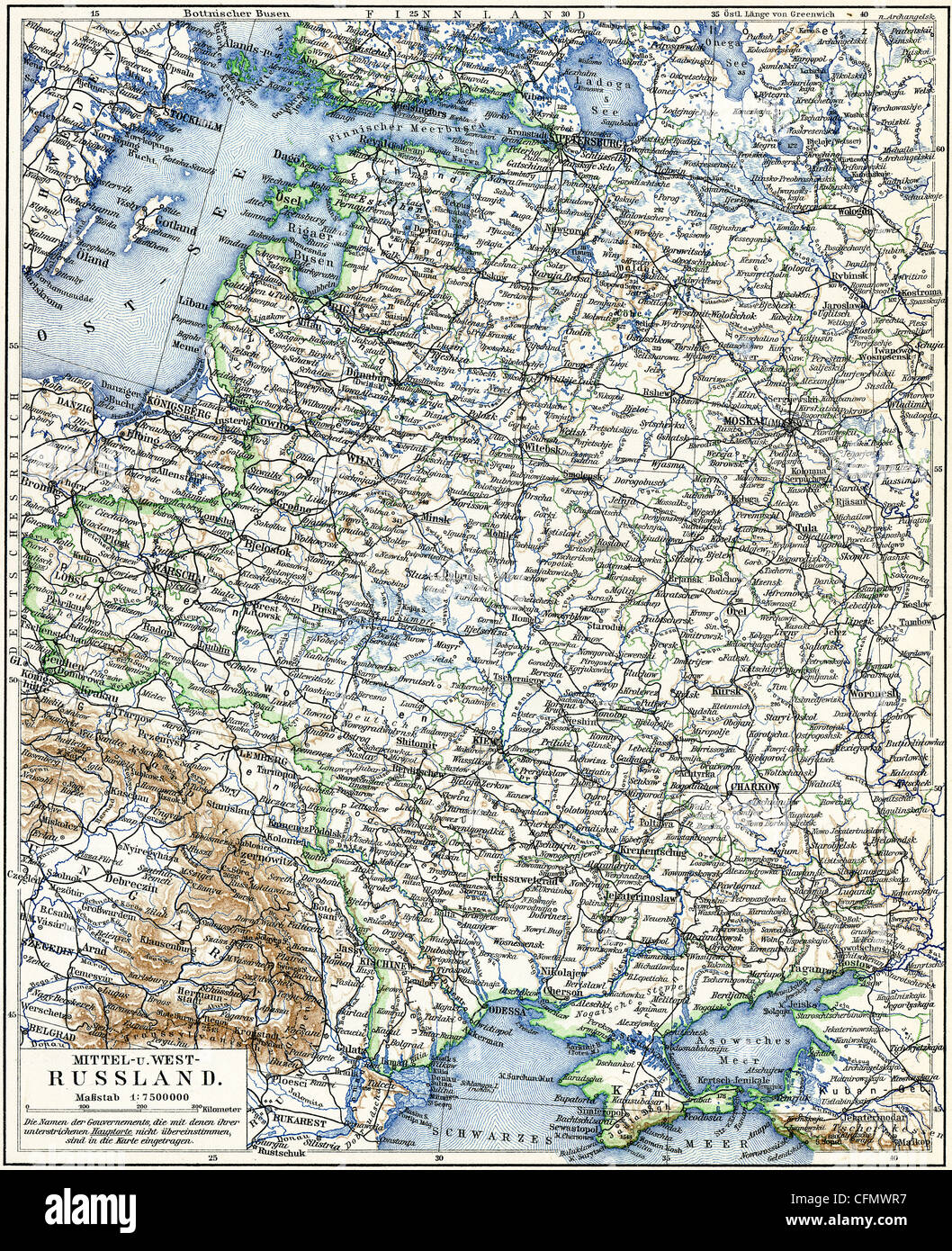 Carte de la partie européenne de l'Empire russe. Banque D'Images