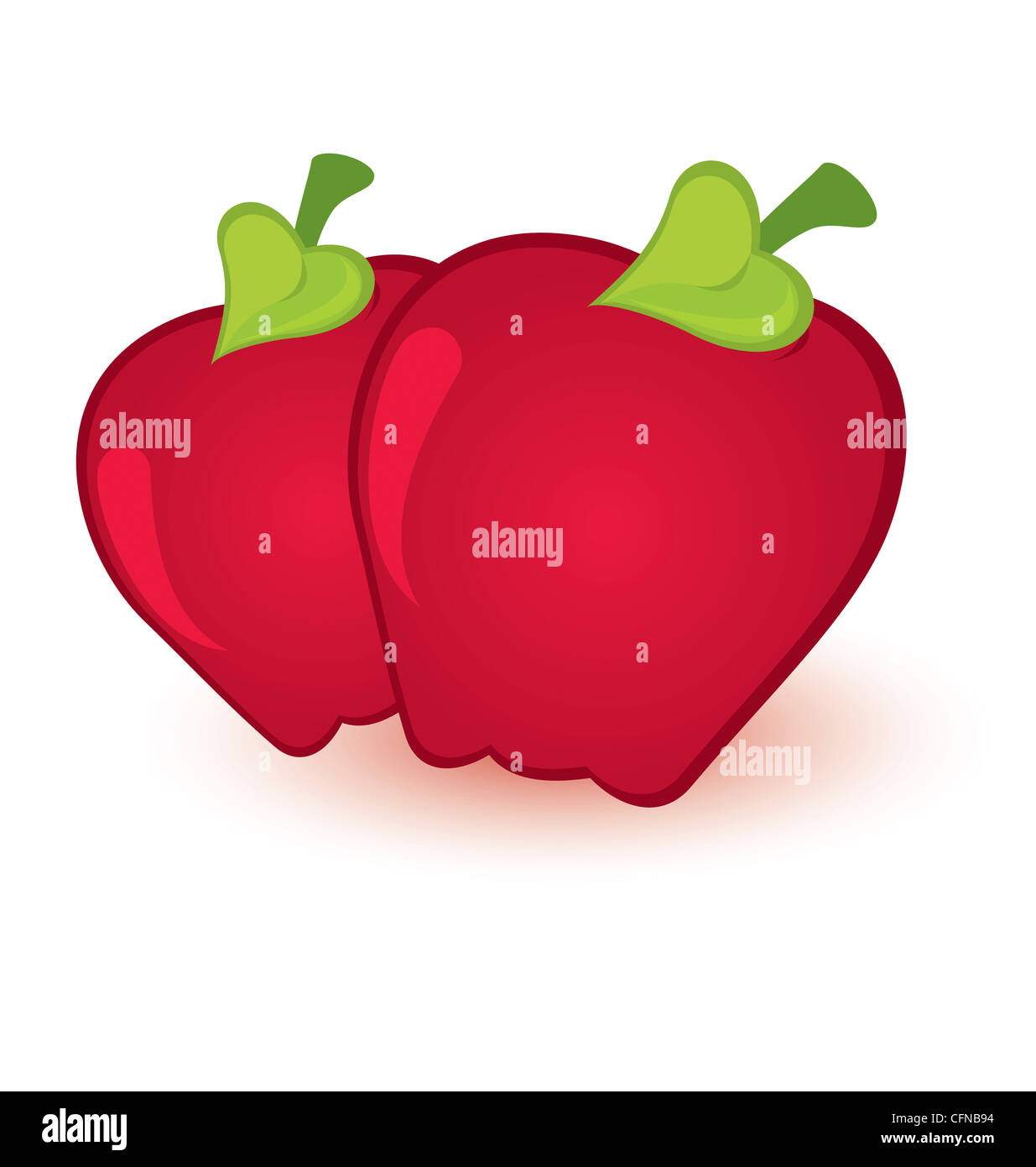 Vector illustration de deux pommes rouges sur fond blanc Banque D'Images