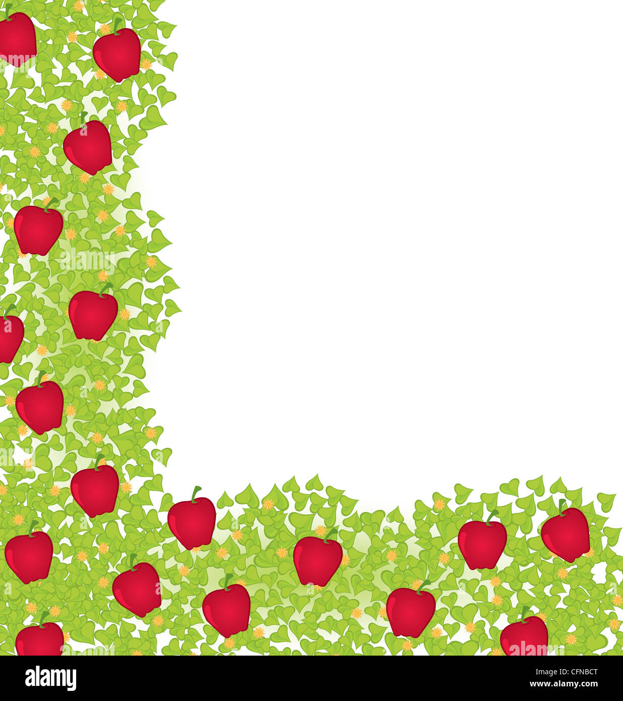 L'élément d'angle décoratives avec pommes rouges sur feuilles vertes vector illustration Banque D'Images