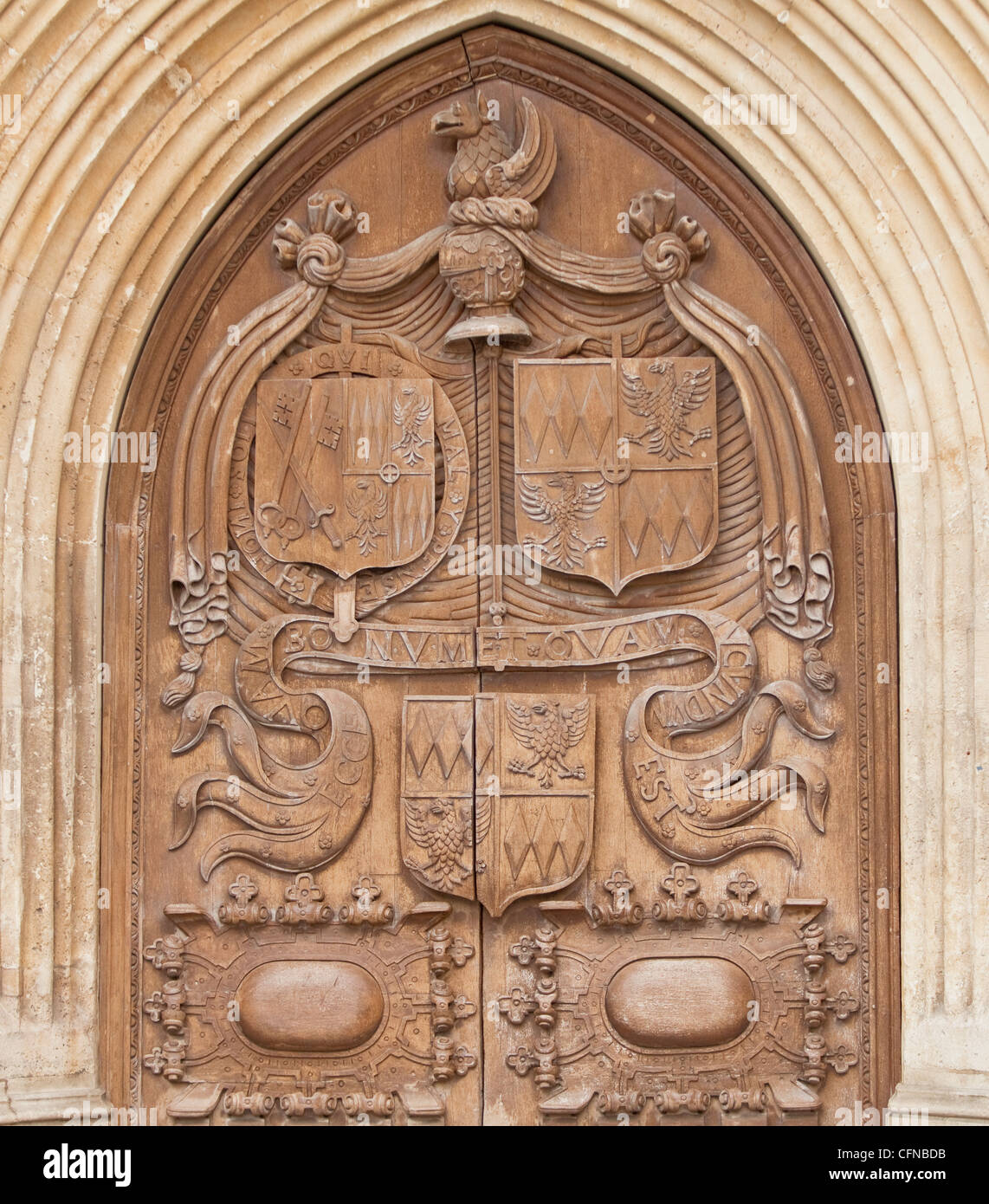 Détail de l'abbaye de Bath porte, baignoire, UNESCO World Heritage Site, Somerset, Angleterre, Royaume-Uni, Europe Banque D'Images