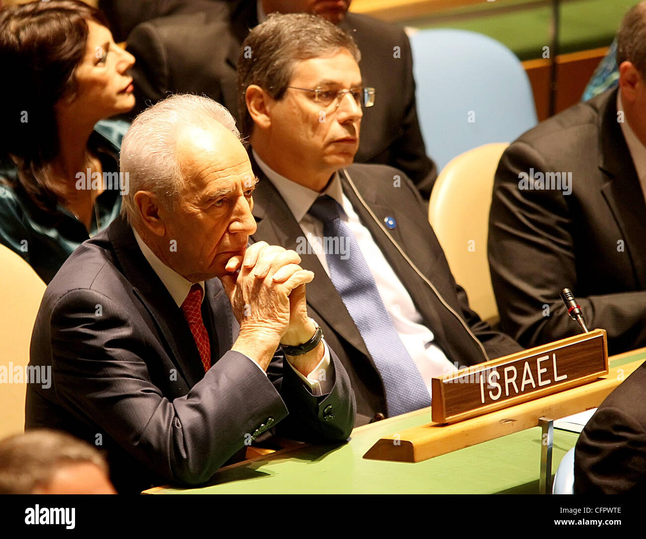 Shimon Peres, président de l'état d'Israël au Sommet des objectifs du Millénaire pour le développement l'Organisation des Nations Unies, où près de 140 dirigeants du monde vont assister au sommet de trois jours sur la fin de la pauvreté, la faim et la maladie dans les cinq prochaines années New York City Banque D'Images