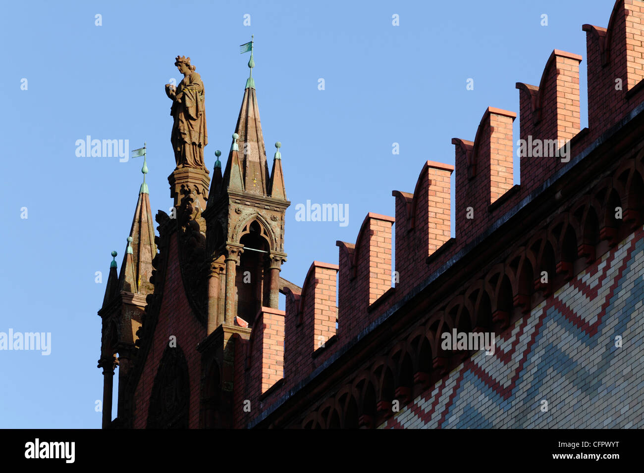 Détail de la façade de l'ancienne fabrique de tapis à côté du Templeton Glasgow Green, Ecosse, Royaume-Uni Banque D'Images