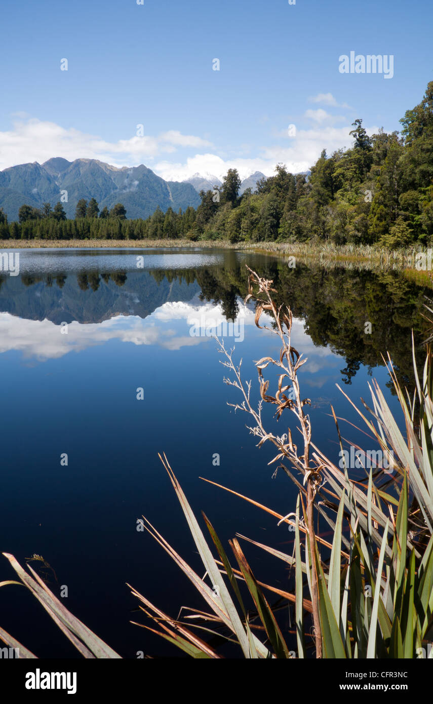 Réflexions dans le lac Matheson, île du Sud, Nouvelle-Zélande Banque D'Images