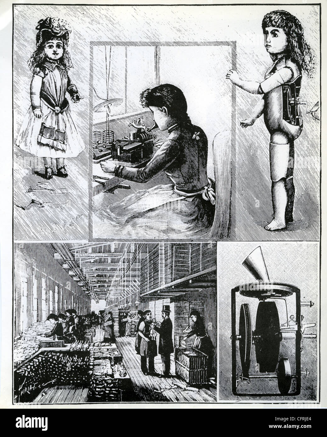 THOMAS Edison (1847-1931) a inventé 'parler' phonographique des poupées. 1894 montre d'impression internes, l'enregistrement de la voix off et la production Banque D'Images