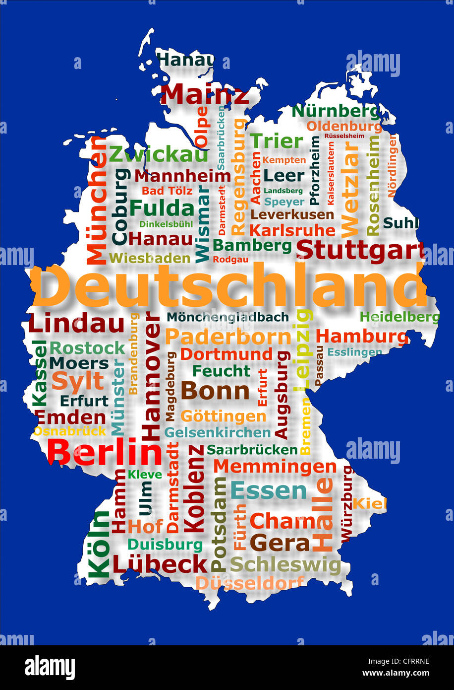 Carte de l'Allemagne avec les noms des grandes villes allemandes Photo