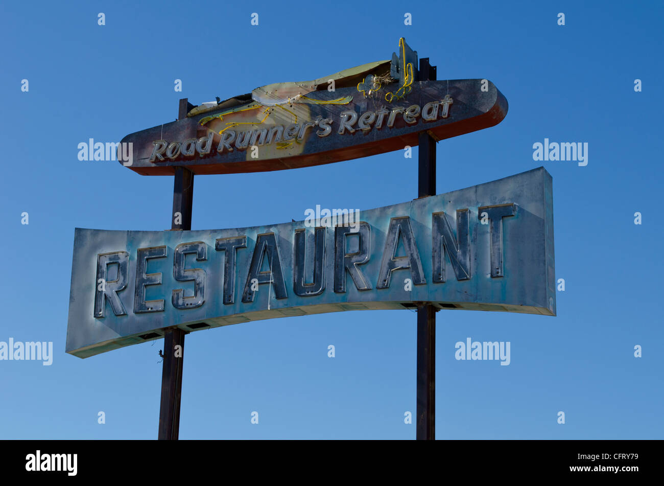 Rt 66, Road Runner de restaurant, E d'Amboy, CA, Mother road, old Néon, Banque D'Images