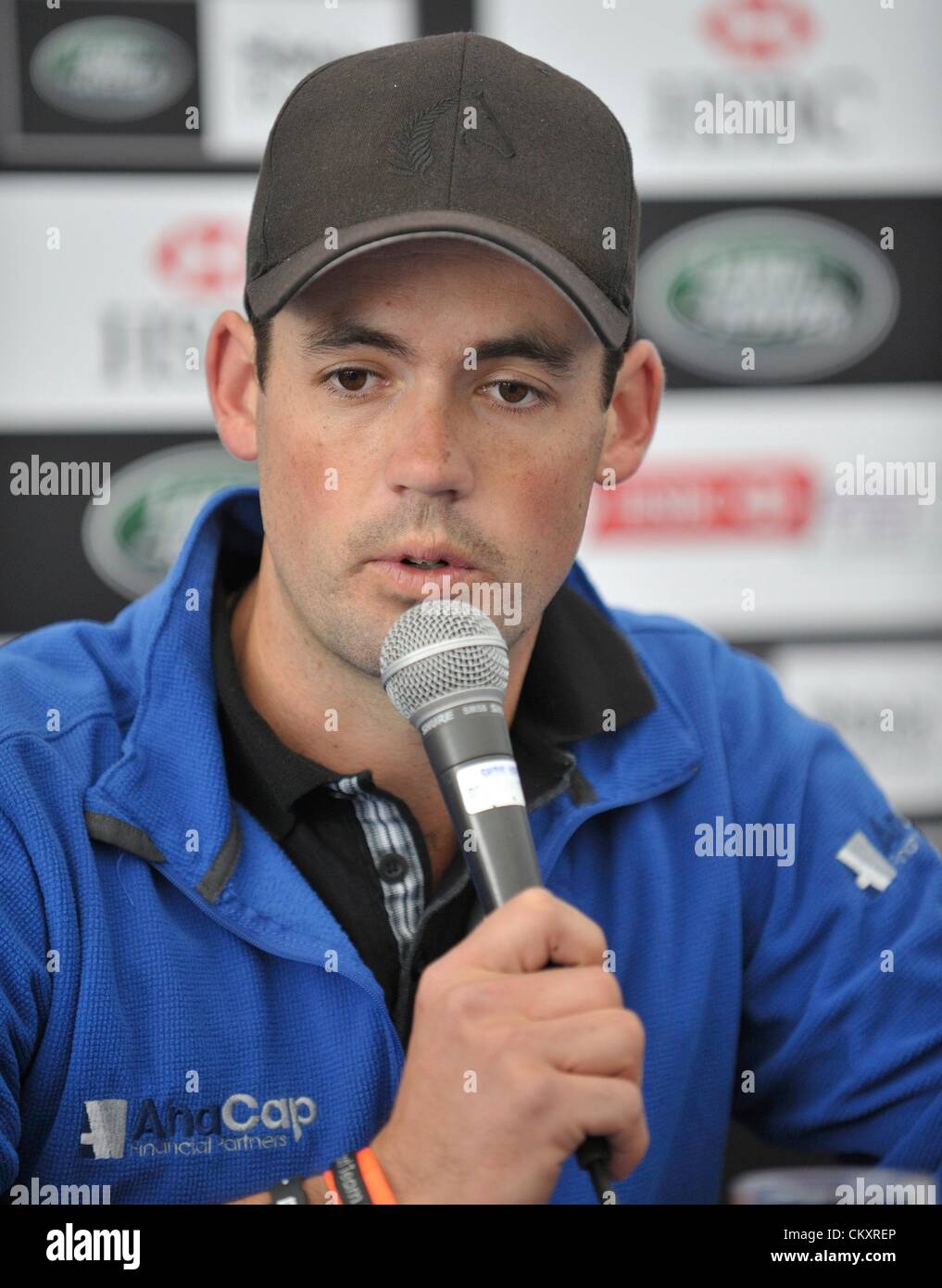 Burghley House, Stamford, au Royaume-Uni. Jeudi 30 août 2012. Jonathan Paget (NZL) qui fait de CLIFTON LUSH est en deuxième place sur un score de dressage 46.2 après la première journée de la Land Rover Burghley Horse Trials. Banque D'Images